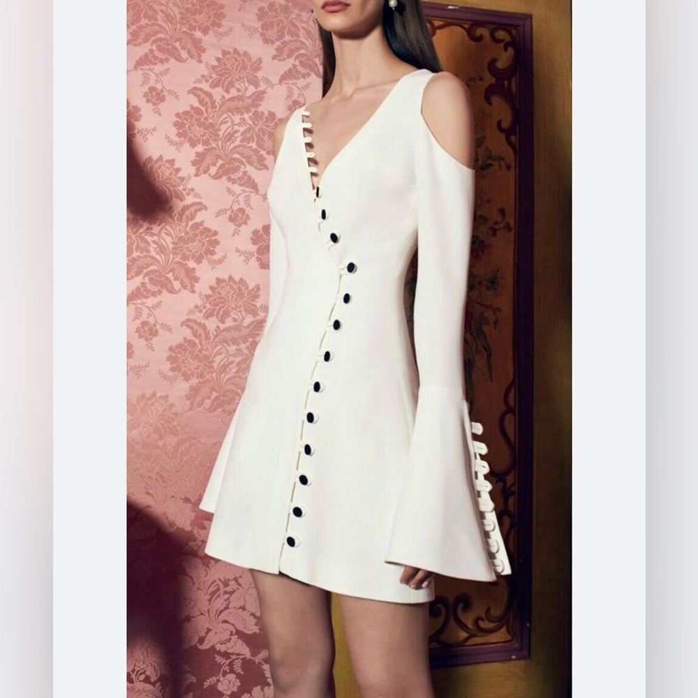 ALEXIS - Galen V-Neck Bell-Sleeve Button-Trim Mini Dress